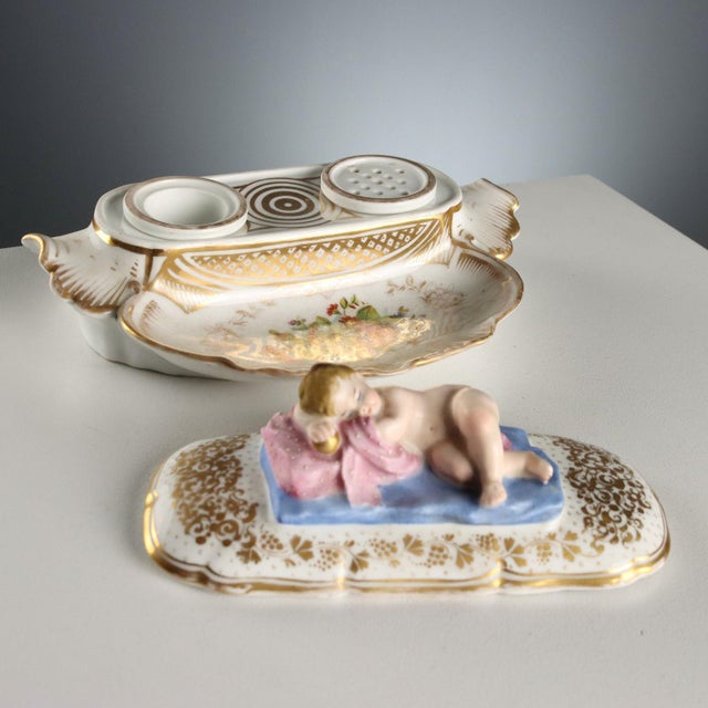 Ceramic French Inkwell in Porcelain For Sale - Image 7 of 10
