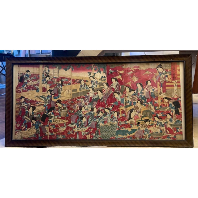 19th Century Japanese Woodblock Print of Court Ladies by Toyohara Chikanobu For Sale - Image 10 of 12