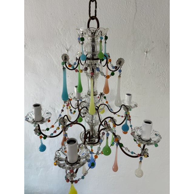 French Rainbow Pastel Confetti Candy Colors Opaline Drops Chandelier, Circa 1920 For Sale - Image 12 of 12