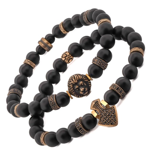 Early 21st Century Powerful Lion & Diamond Arrow Black Onyx Bracelet Set For Sale - Image 5 of 7