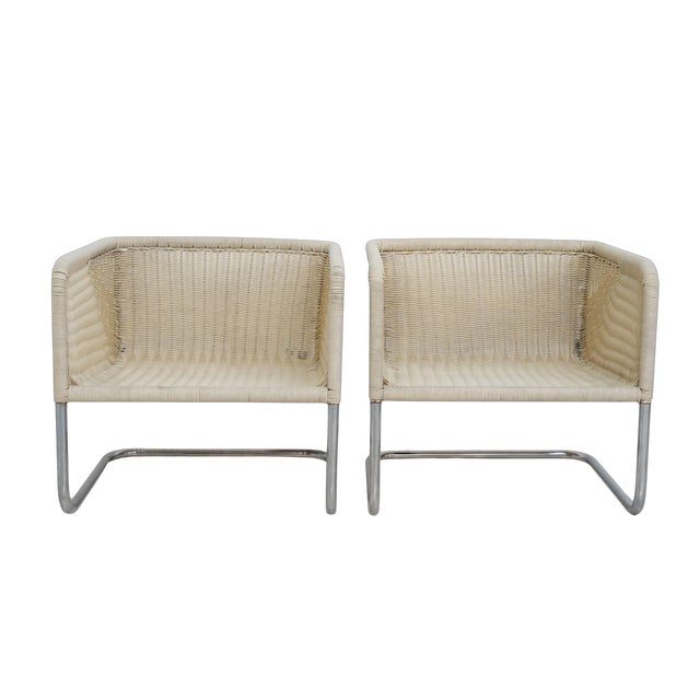 Mid 20th Century Mid 20th Century Pair of Woven Rattan Armchairs For Sale - Image 5 of 6