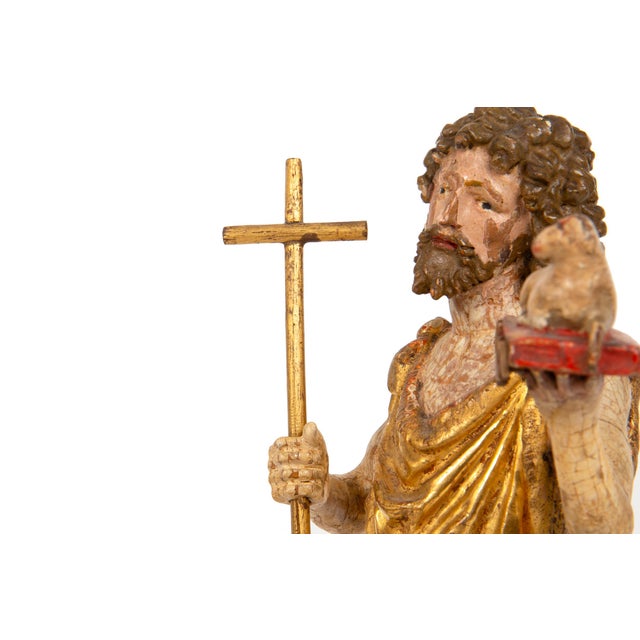 Gold German or Austrian Polychromed Statue Sculpture of Saint John the Baptist For Sale - Image 8 of 18