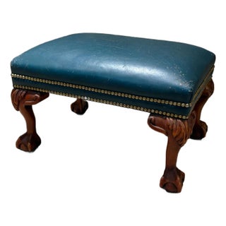 Chippendale or Georgian Style Vintage Leather Footstool Antique For Sale