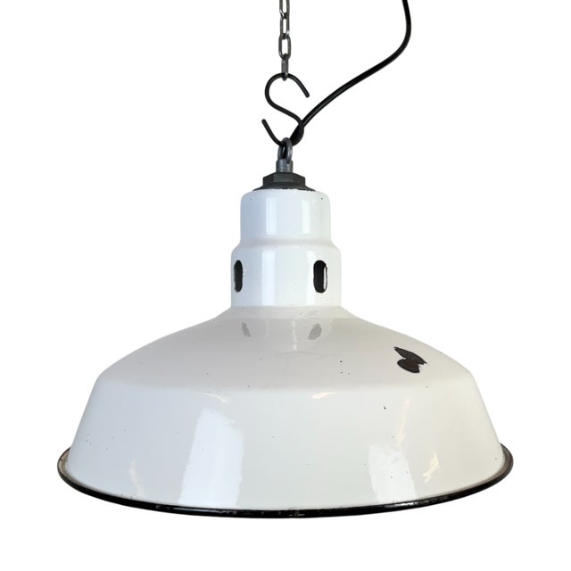 Industrial White Enamel Factory Pendant Lamp from Abolite, 1960s For Sale