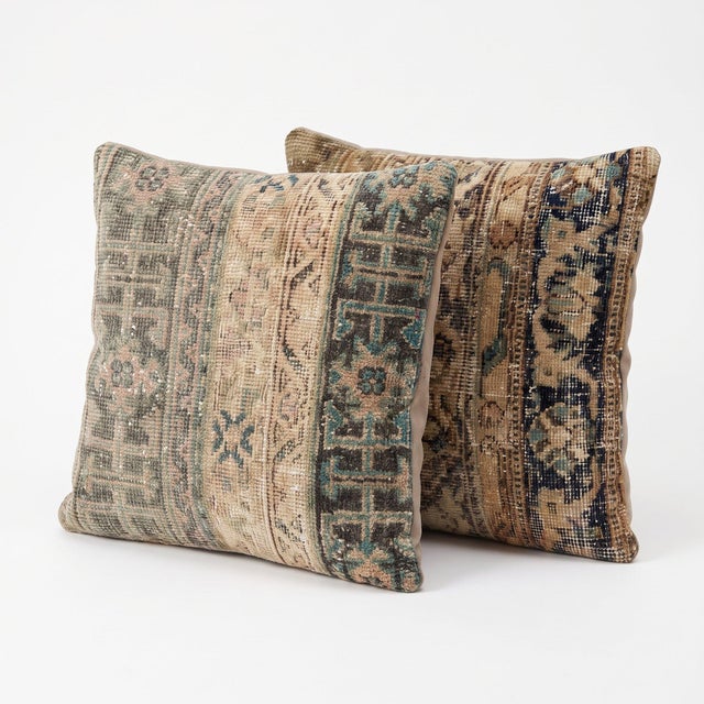 This 19'' x 20'' pillow cover set was made from authentic Turkish rug pieces — muted Anatolian bands in sage, cream and...