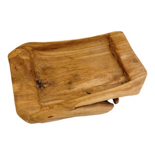 Vintage Hand Carved Organic Wood Catchall Tray | Rustic Wooden Entryway Tray | Wabi Sabi Decor | Natural Wood Jewelry Key Tray For Sale