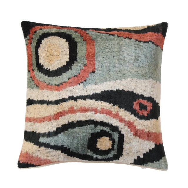 Contemporary Velvet Ikat Bohemian Throw Pillow For Sale - Image 11 of 11