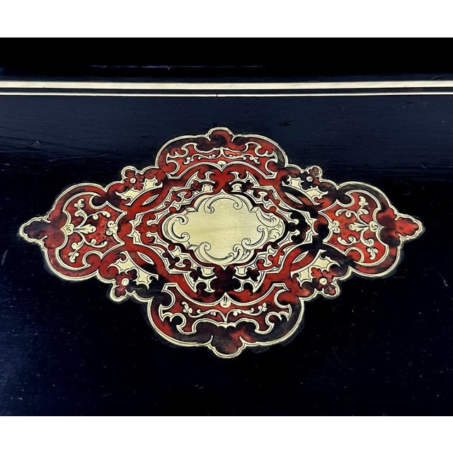 French Antique French Brass Bound Boulle Desk Wooden Writing Slope Alphonse Tahan Paris For Sale - Image 3 of 9
