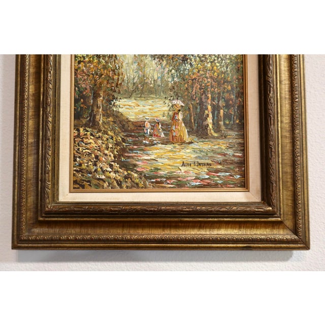 Late 20th Century Late 20th Century Impressionist Oil Painting, Palette Knife Park Scene With Figures, Giltwood Frame, Signed Alan Watters For Sale - Image 5 of 8