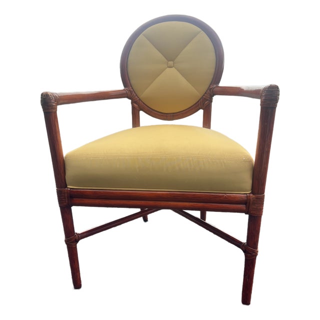 Vintage McGuire San Francisco Rattan Target Back Arm Chair For Sale