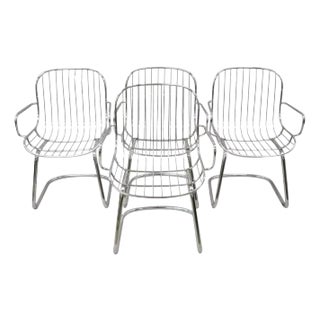 Mid 20th Century Mid Century Italian Modern Tubular Chrome Cantilever Dining Arm Chair - Set of 4 For Sale