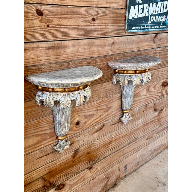 Late 20th Century Regency Rolled Acanthus Leaf Wall Decorative Brackets-Pair For Sale In Naples, FL - Image 6 of 12