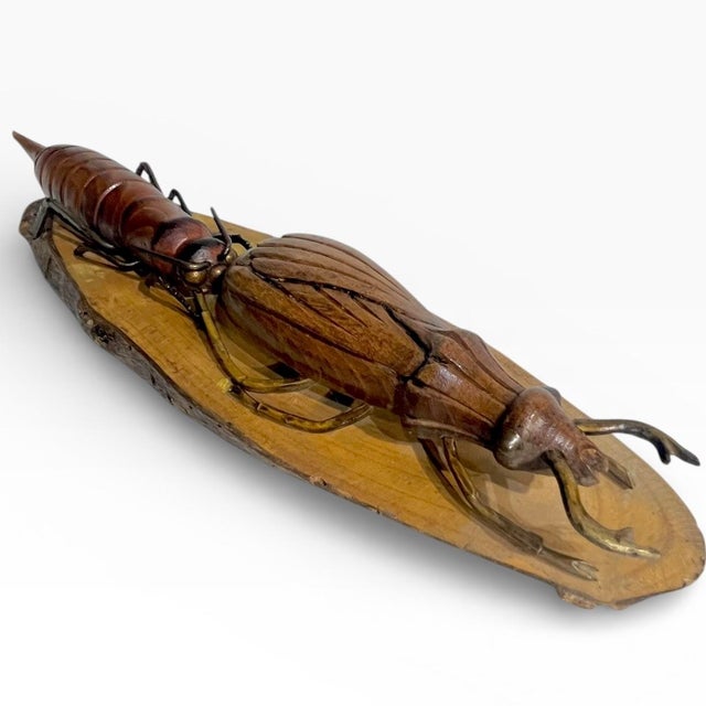 Set of 2 Vintage French Provincial Hand Carved Wood Folk Art Bugs Insects For Sale - Image 6 of 18
