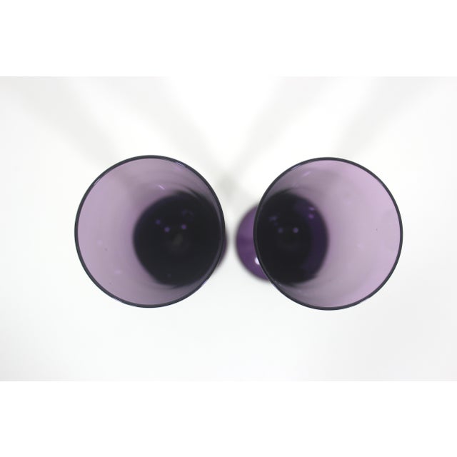 Vintage Pair of Amethyst Champagne Glass Flutes Plum Purple For Sale - Image 6 of 8