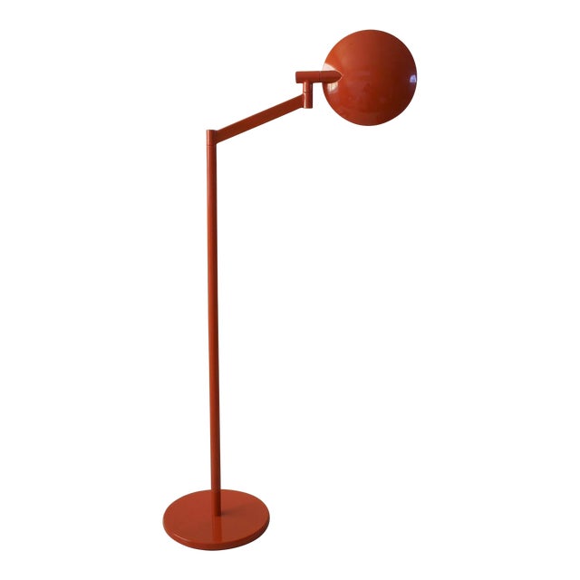Sonneman Articulating Saucer Pharmacy Swing Arm Floor Lamp in Orange, Unmarked For Sale