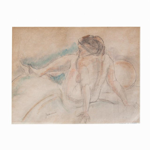 An important French Expressionist original colored sketch painting of a young nude female by Jules Pascin (1885-1930)....
