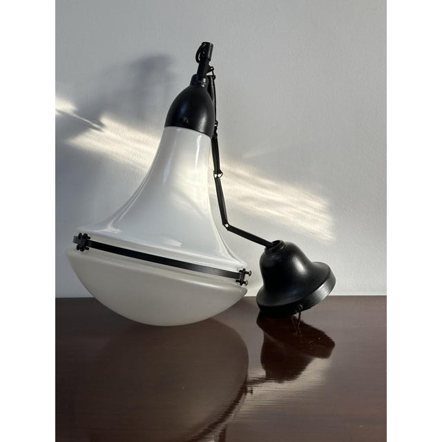 Peter Behrens Vintage Industrial Bauhaus Opaline Milk Glass Pendant Light by Peter Behrens for Aeg, 1920s For Sale - Image 4 of 8