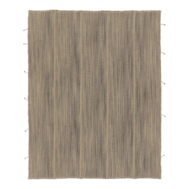 Rug & Kilim’s Contemporary Kilim, Beige with Gray Textural Stripes For Sale