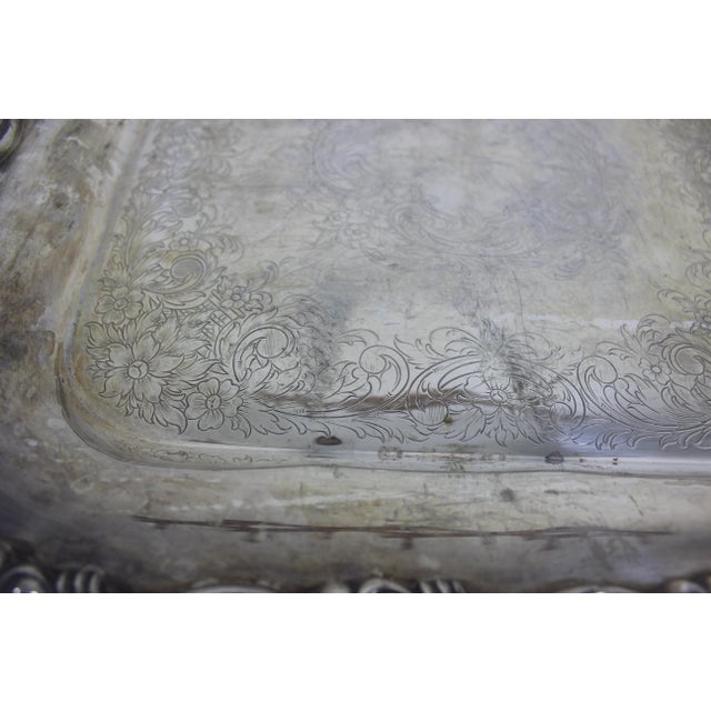 Large Vintage Square Silver Plated Bar Tray For Sale - Image 6 of 8