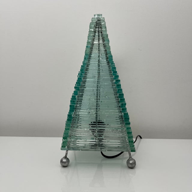 Glass Pyramidal Table Lamp in Vintage Glass For Sale - Image 7 of 15