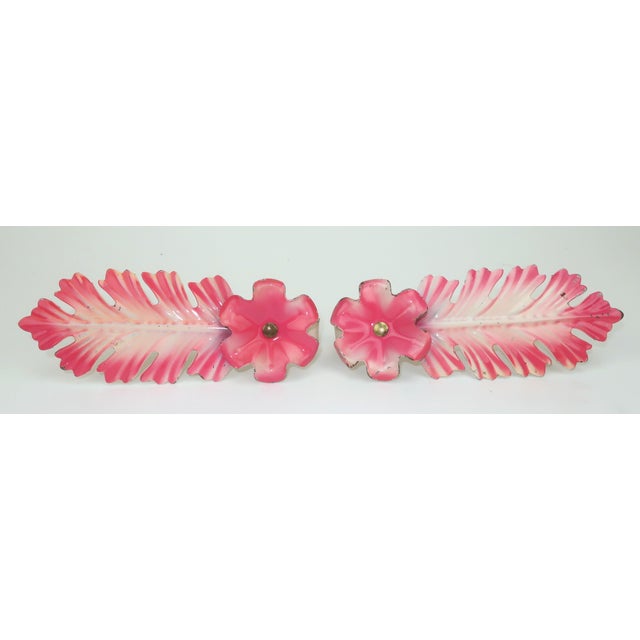 Floral Tole Painted Metal Curtain Tie Backs c.1930, 4 Pairs Total of 8 For Sale - Image 12 of 14
