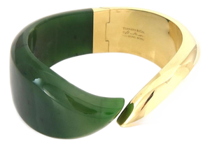 Mid 20th Century Tiffany & Co. Elsa Peretti Green Jade 18k Yellow Gold Cuff Bangle Bracelet