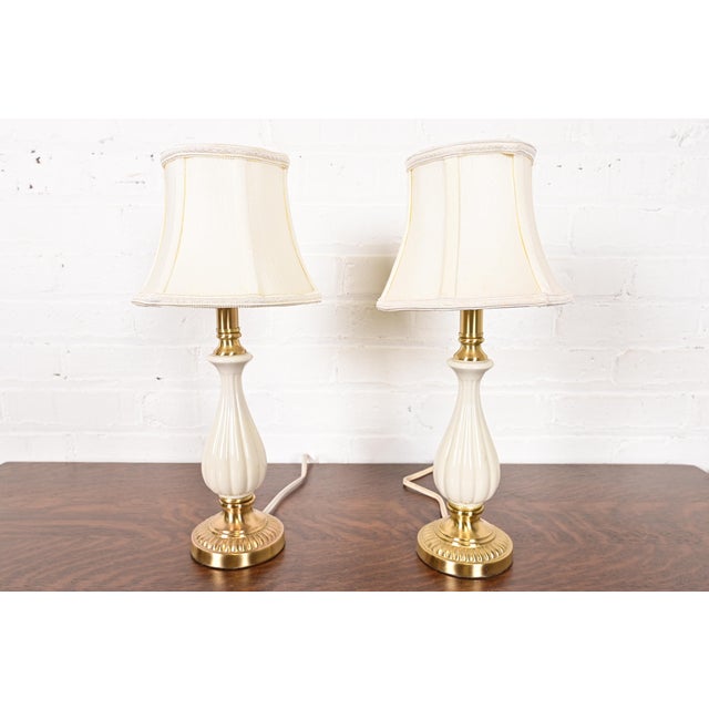 Lenox Lighting by Quoizel Hollywood Regency Porcelain and Brass Table Lamps, Pair For Sale - Image 13 of 13