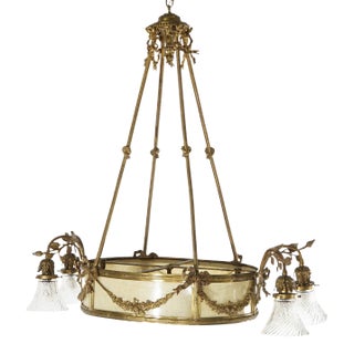 Antique French Louis XV Style Gilt Bronze Chandelier with Mica Insert, Circa 1930 For Sale