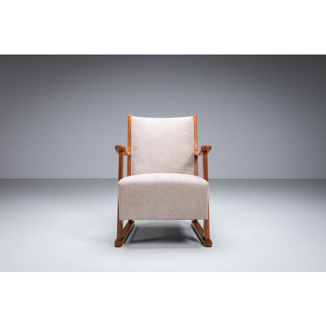 Oak Armchair with Curved Armrests, 1940s For Sale - Image 9 of 17