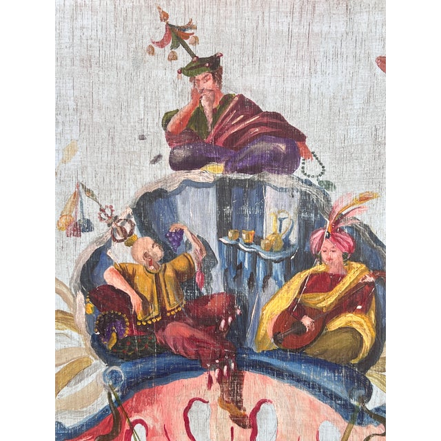 Chinoiserie Fine French Chinoiserie Chic Figurative Whimsical Oil on Wood Painting in Gilt Frame For Sale - Image 3 of 18