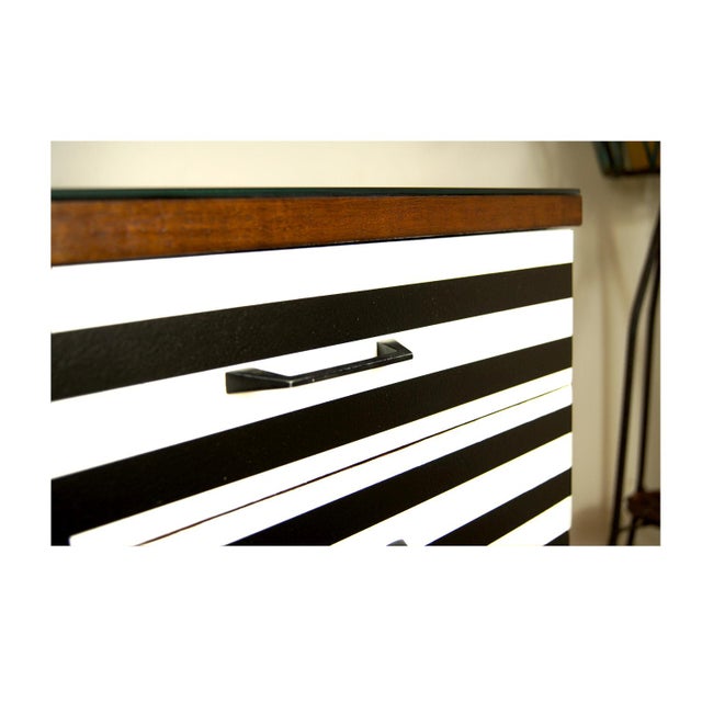 Wood Polish Chest of Drawers with Op Art Motif, 1970s For Sale - Image 7 of 9