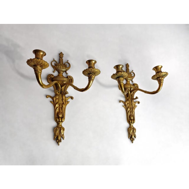Antique Louis XVI Neo-Classical French Bronze Wall Sconces, 1900s, Set of 2 For Sale - Image 11 of 13
