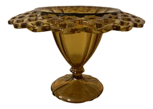 Vintage Amber Lace-Edged Pedestal Compote Vase