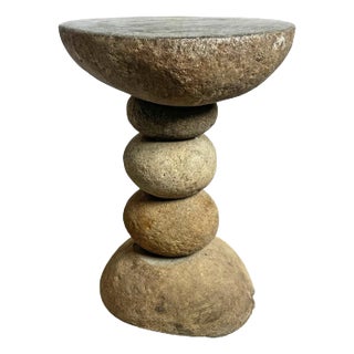 Vintage Outdoor Stacked River Rock Side Table Stool For Sale
