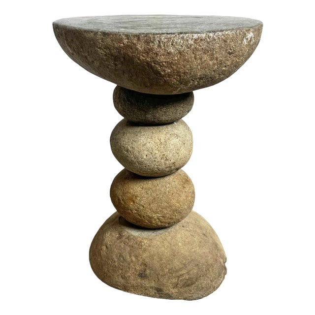 Vintage Outdoor Stacked River Rock Side Table Stool For Sale