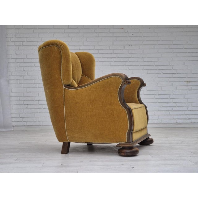 1960s Danish Armchair in Oak and Yellow Furniture Velour, 1960s For Sale - Image 5 of 18
