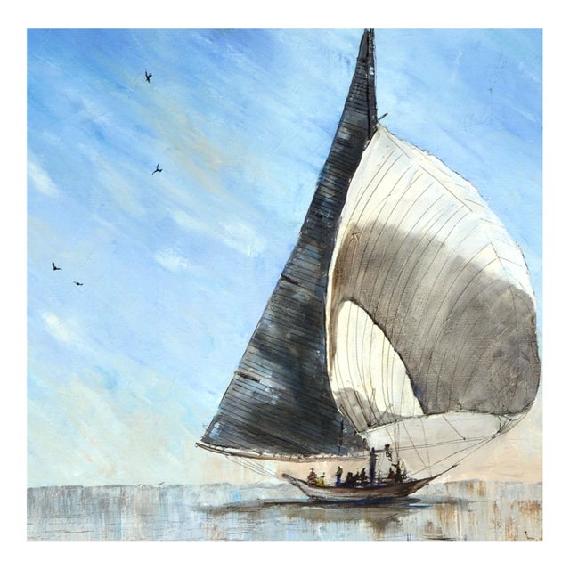 American 1970s Sailboat Seascape by Jaqueline Kammerer Cattaneo For Sale - Image 3 of 6