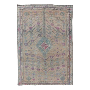 Vintage Persian Shiraz With Tribal Design in Soft Yellow, Pink, and Blue Gray