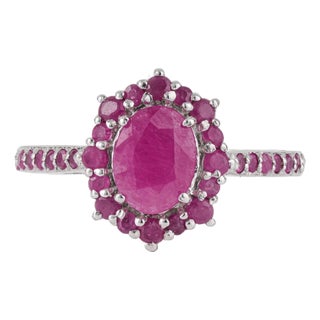 Carat&Her Georgian Style Oval Cut Ruby Halo Cluster Ring in Sterling Silver, Size 7 For Sale