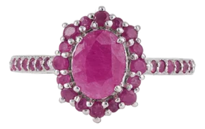 Carat&Her Georgian Style Oval Cut Ruby Halo Cluster Ring in Sterling Silver, Size 7