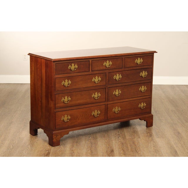 High Quality American Made Vintage Cherry Double Dresser with Nine Dovetailed Drawers and Brass Hardware