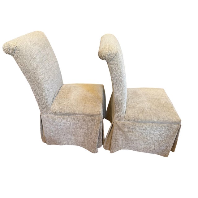 Traditional Pair of Armless Upholstered Dining Chairs For Sale - Image 3 of 11