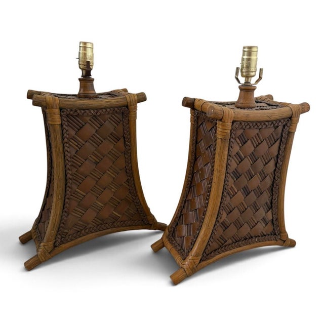 Vintage Bamboo and Leather Strap Table Lamps - A Pair For Sale - Image 4 of 12