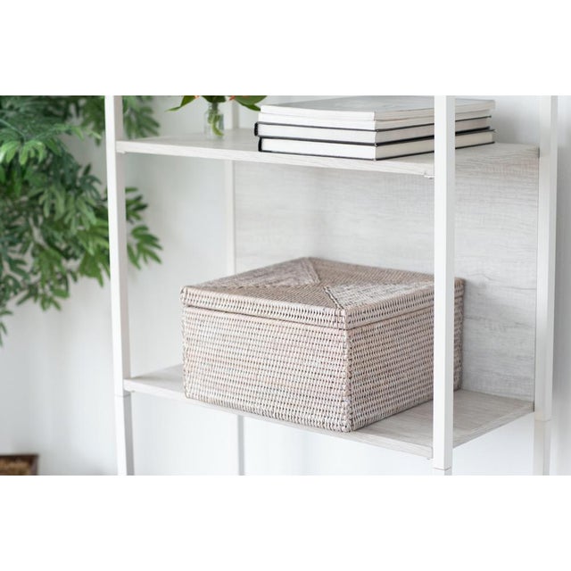 Boho Chic Artifacts Rattan Flat File Organizer Storage Box with Lid in White Wash For Sale - Image 3 of 9
