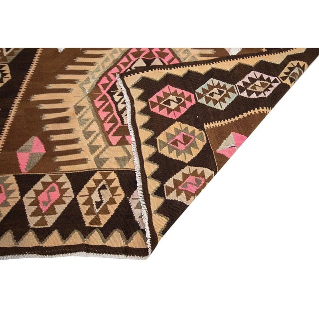 Mid 20th Century Brown & Pink Vintage Turkish Kilim Rug For Sale - Image 5 of 7
