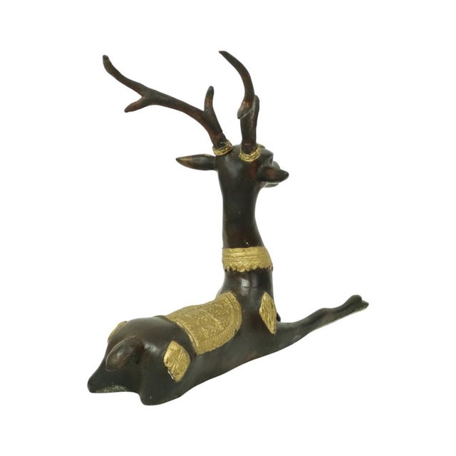 Black Vintage Bronze Reclining Deer Statue, 1970s For Sale - Image 8 of 13