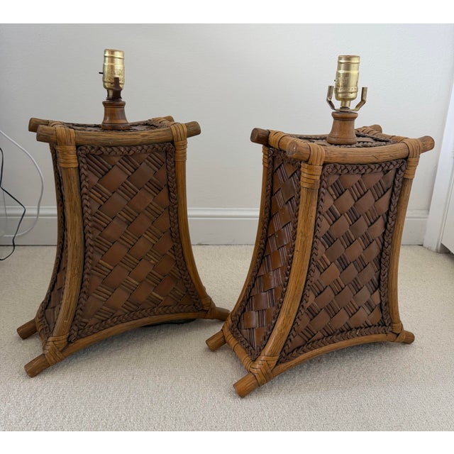 Vintage Bamboo and Leather Strap Table Lamps - A Pair For Sale - Image 12 of 12