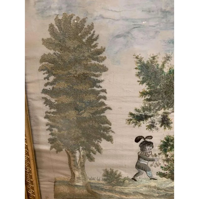19th Century Swedish Silk Artwork with Child Berry Picking For Sale - Image 10 of 12