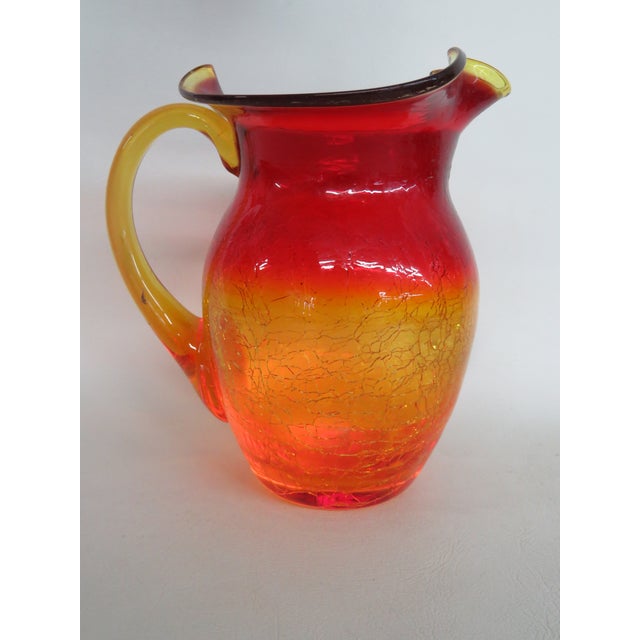 Mid 20th Century Mid 20th Century Mid Century Modern Hand Blown Crackle Glass Amberina Handled Pitcher Jug Creamer 5082c For Sale - Image 5 of 17