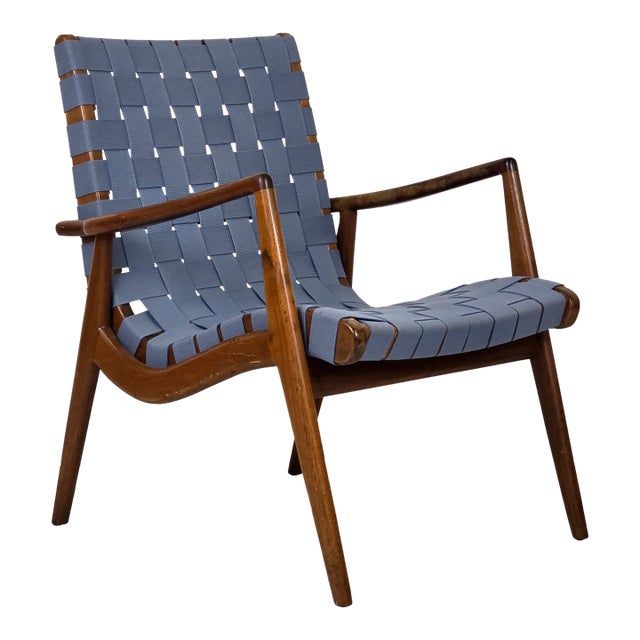 1950s Solid Walnut & Woven Upholstered Chair by Mel Smilow For Sale